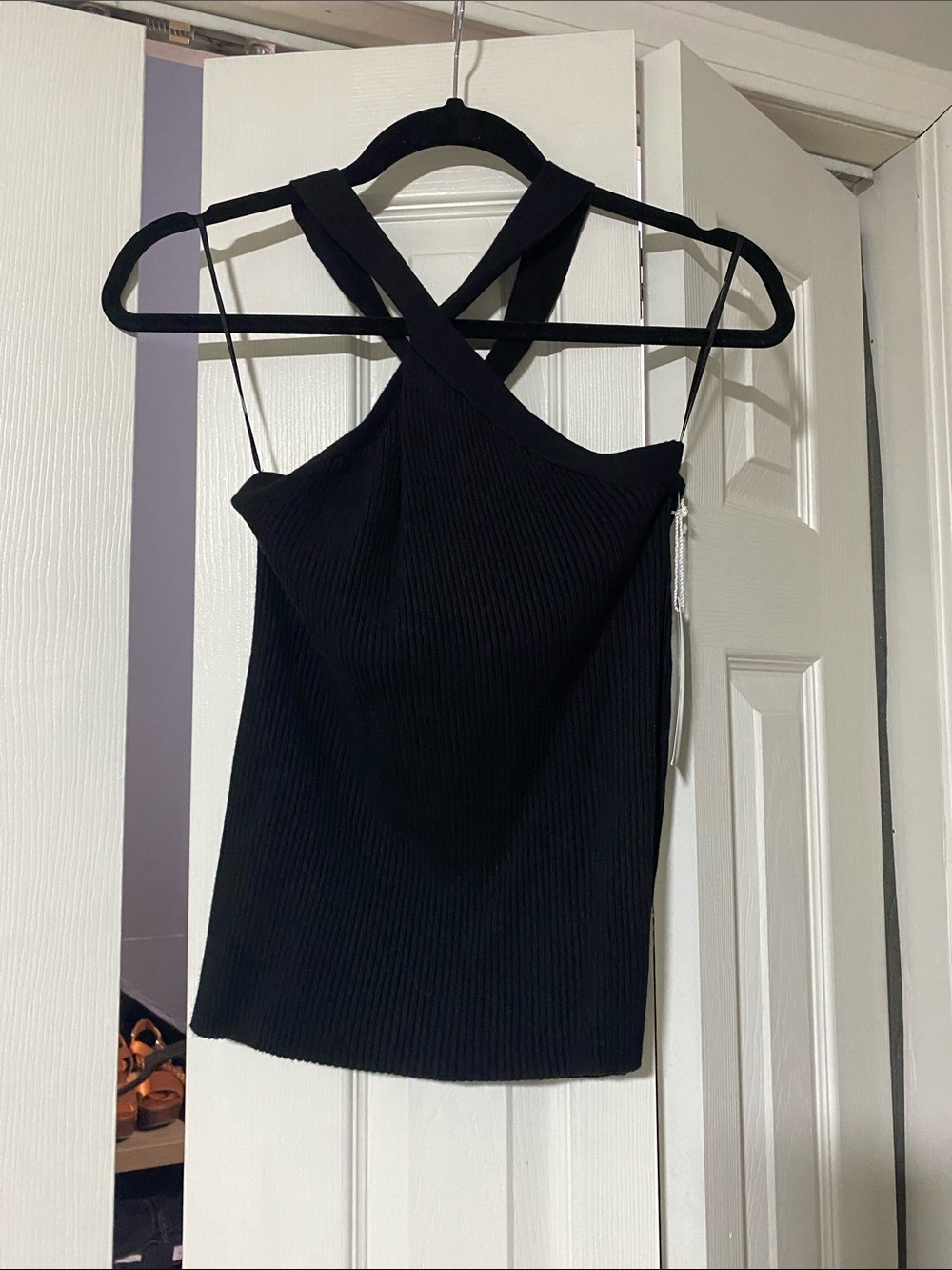 Worthington Black Ribbed Criss Cross Tank Top